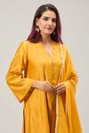 Shop Naintara Bajaj Mustard Chanderi Sequins V-neck Embroidered Kurta Set Online at Aza Fashions Shop_Naintara Bajaj_Mustard Chanderi Sequins V-neck Embroidered Kurta Set_Online_at_Aza_Fashions