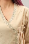 Shop_Samyukta Singhania_Beige Chanderi Sequins V-neck Angarkha Tunic And Sharara Set _Online_at_Aza_Fashions