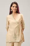 Buy_Samyukta Singhania_Beige Chanderi Sequins V-neck Angarkha Tunic And Sharara Set 