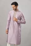 Shop_Arihant Rai Sinha_Purple Embroidery Plain Banarasi Silk Kurta Set _Online_at_Aza_Fashions