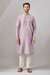 Buy_Arihant Rai Sinha_Purple Embroidery Plain Banarasi Silk Kurta Set 