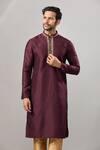 Arihant Rai Sinha_Wine Embroidery Plain Banarasi Silk Kurta Set _Online_at_Aza_Fashions