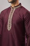 Arihant Rai Sinha_Wine Embroidery Plain Banarasi Silk Kurta Set _at_Aza_Fashions