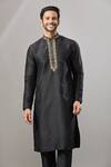 Shop_Arihant Rai Sinha_Black Embroidery Plain Banarasi Silk Kurta Set _Online_at_Aza_Fashions