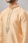 Buy_Arihant Rai Sinha_Peach Embroidery Plain Banarasi Silk Kurta Set _Online_at_Aza_Fashions