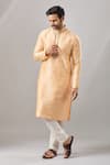 Buy_Arihant Rai Sinha_Peach Embroidery Plain Banarasi Silk Kurta Set _at_Aza_Fashions