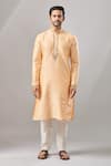 Shop_Arihant Rai Sinha_Peach Embroidery Plain Banarasi Silk Kurta Set _Online_at_Aza_Fashions