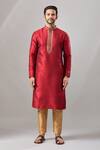 Buy_Arihant Rai Sinha_Maroon Embroidery Plain Banarasi Silk Kurta Set _Online_at_Aza_Fashions