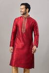Shop_Arihant Rai Sinha_Maroon Embroidery Plain Banarasi Silk Kurta Set _Online_at_Aza_Fashions
