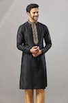 Arihant Rai Sinha_Black Silk Embroidery Plain Banarasi Kurta Set _Online_at_Aza_Fashions