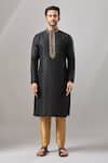 Shop_Arihant Rai Sinha_Black Silk Embroidery Plain Banarasi Kurta Set _Online_at_Aza_Fashions