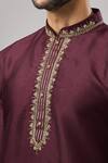 Arihant Rai Sinha_Wine Embroidery Banarasi Silk Classic Kurta_Online_at_Aza_Fashions
