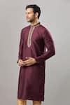 Buy_Arihant Rai Sinha_Wine Embroidery Banarasi Silk Classic Kurta_Online_at_Aza_Fashions