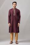 Shop_Arihant Rai Sinha_Wine Embroidery Banarasi Silk Classic Kurta_Online_at_Aza_Fashions