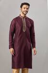 Arihant Rai Sinha_Wine Embroidery Banarasi Silk Classic Kurta_at_Aza_Fashions