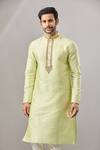 Shop_Arihant Rai Sinha_Green Embroidery Banarasi Art Silk Kurta_Online_at_Aza_Fashions