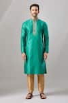 Arihant Rai Sinha_Teal Embroidery Green Banarasi Art Silk Kurta _Online_at_Aza_Fashions