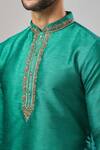 Arihant Rai Sinha_Teal Embroidery Green Banarasi Art Silk Kurta _at_Aza_Fashions