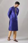 Shop_Arihant Rai Sinha_Blue Embroidery Banarasi Art Silk Kurta _Online_at_Aza_Fashions