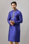 Buy_Arihant Rai Sinha_Blue Embroidery Banarasi Art Silk Kurta _at_Aza_Fashions