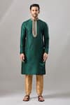Shop_Arihant Rai Sinha_Green Embroidery Banarasi Art Silk Kurta _Online_at_Aza_Fashions