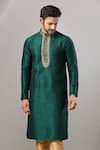Buy_Arihant Rai Sinha_Green Embroidery Banarasi Art Silk Kurta _at_Aza_Fashions