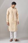 Shop_Arihant Rai Sinha_Beige Plain Banarasi Silk Kurta Set _Online_at_Aza_Fashions