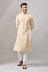 Buy_Arihant Rai Sinha_Beige Plain Banarasi Silk Kurta Set _at_Aza_Fashions