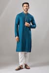 Shop_Arihant Rai Sinha_Blue Embroidery Plain Banarasi Kurta Set _Online_at_Aza_Fashions