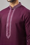 Arihant Rai Sinha Wine Embroidery Plain Banarasi Kurta Set Online at Aza Fashions Arihant Rai Sinha_Wine Embroidery Plain Banarasi Kurta Set _Online_at_Aza_Fashions