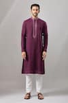Arihant Rai Sinha Wine Embroidery Plain Banarasi Kurta Set at Aza Fashions Arihant Rai Sinha_Wine Embroidery Plain Banarasi Kurta Set _at_Aza_Fashions