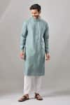 Shop_Arihant Rai Sinha_Gray Embroidery Self Design Banarasi Art Silk Kurta _Online_at_Aza_Fashions
