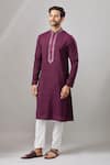 Arihant Rai Sinha Wine Chanderi Silk Embroidery Plain Banarasi Art Kurta at Aza Fashions Arihant Rai Sinha_Wine Chanderi Silk Embroidery Plain Banarasi Art Kurta _at_Aza_Fashions