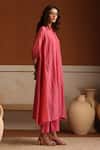 Beige_Pink Chanderi, Cotton Satin Embroidery, Beads, Sequins Collared Hand Kurta Set _at_Aza_Fashions