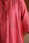 Shop_Beige_Pink Chanderi, Cotton Satin Embroidery, Beads, Sequins Collared Hand Kurta Set 
