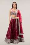 Buy_Samyukta Singhania_Maroon Embroidery, Sequins Sweetheart Neck Lehenga Set _at_Aza_Fashions