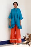 Eeda_Blue Flared Top And Orange Pant Set _Online_at_Aza_Fashions