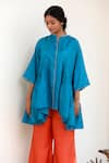 Shop_Eeda_Blue Flared Top And Orange Pant Set _Online_at_Aza_Fashions
