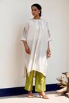 Buy_Eeda_Ivory Kurta Set With Green Straight Pant _at_Aza_Fashions
