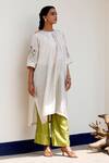 Eeda_Ivory Kurta Set With Green Straight Pant _at_Aza_Fashions