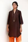 Eeda_Brown Kurta Set With Orange Pant _Online_at_Aza_Fashions