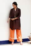 Buy_Eeda_Brown Kurta Set With Orange Pant _Online_at_Aza_Fashions