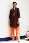 Shop_Eeda_Brown Kurta Set With Orange Pant _Online_at_Aza_Fashions