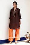 Buy_Eeda_Brown Kurta Set With Orange Pant _at_Aza_Fashions