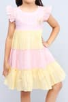 Shop_Samyukta Singhania_Pink And Yellow Tiered Dress For Girls _Online_at_Aza_Fashions