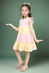 Samyukta Singhania_Pink And Yellow Tiered Dress For Girls _at_Aza_Fashions