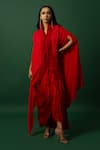 Buy_DAY AND MOOD_Red Chiffon Dhoti Set With Cape _at_Aza_Fashions