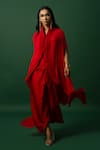 DAY AND MOOD_Red Chiffon Dhoti Set With Cape _at_Aza_Fashions