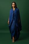 DAY AND MOOD_Blue Chiffon Dhoti Set With Cape _at_Aza_Fashions