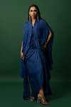 Buy_DAY AND MOOD_Blue Chiffon Dhoti Set With Cape _at_Aza_Fashions